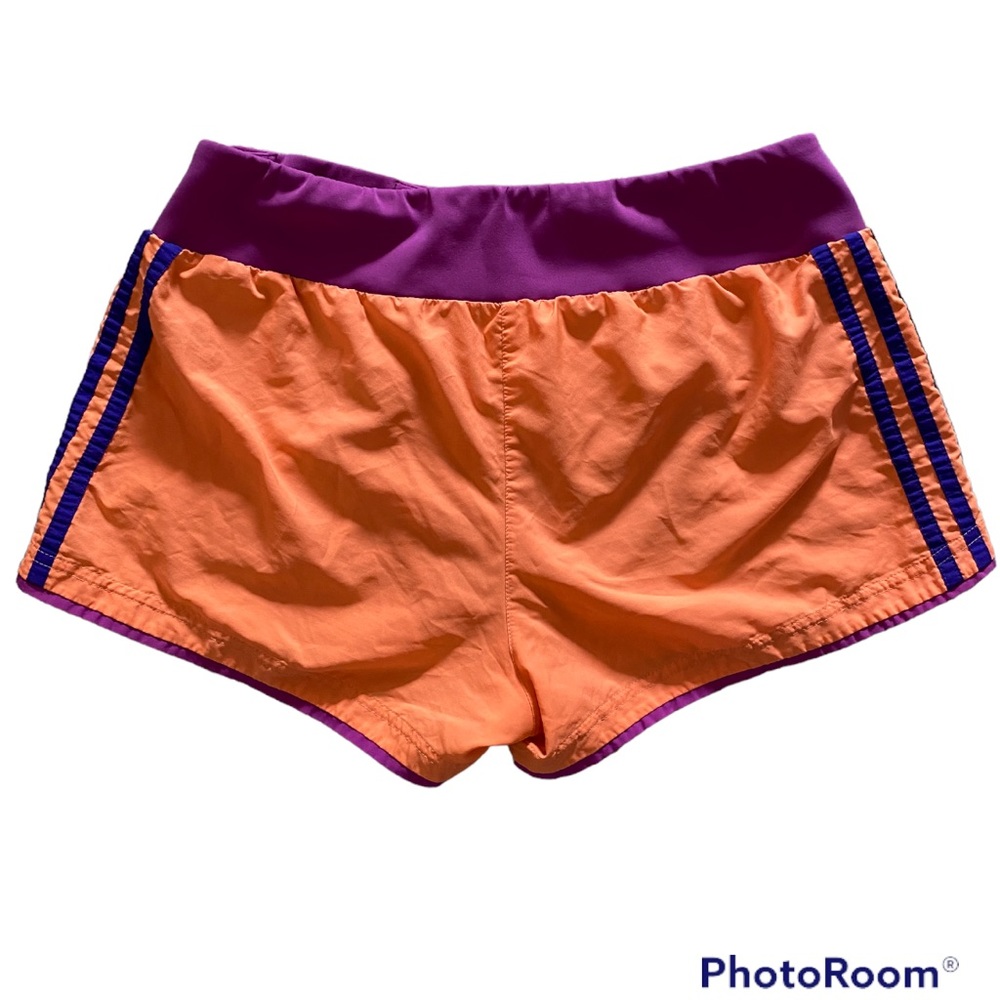 ADIDAS Orange & Purple Striped Lined Workout Running Athletic Shorts